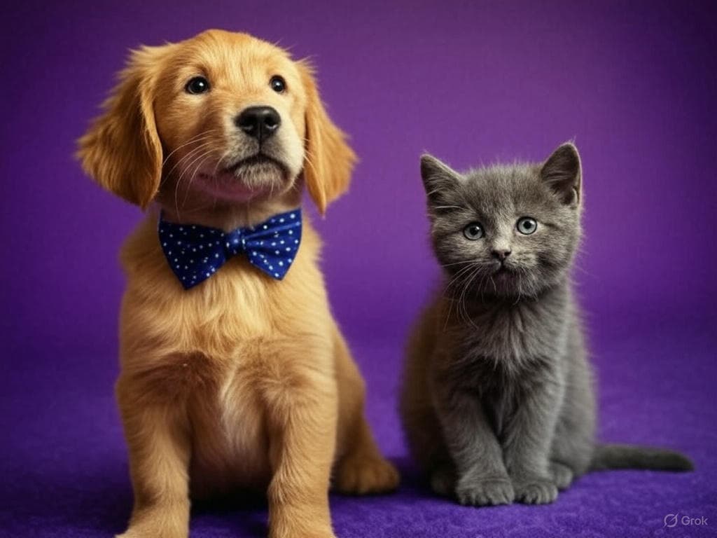 Cachorro e gato felizes na Império dos Pets